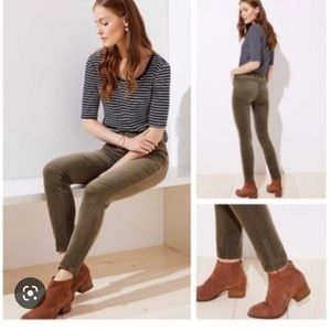 LOFT corduroy pants, olive/army green, zip at ankle, modern skinny fit, like new
